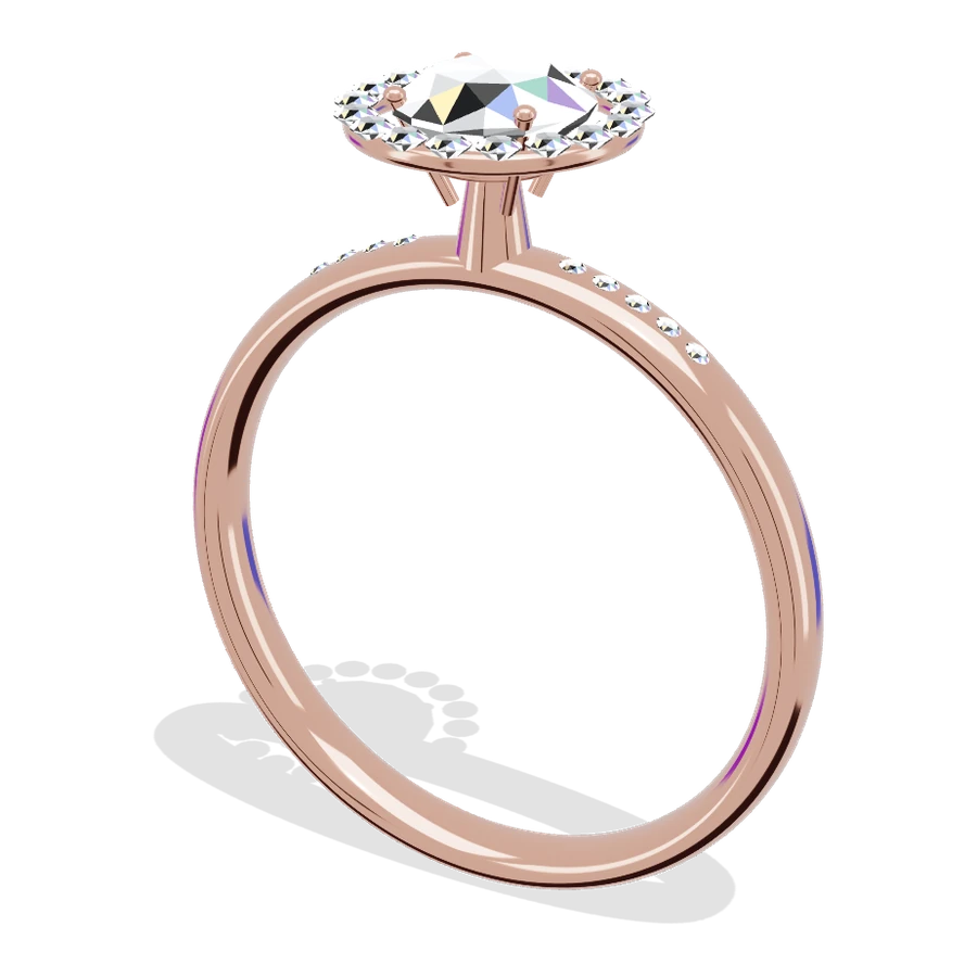 Rose gold halo ring with pavé band